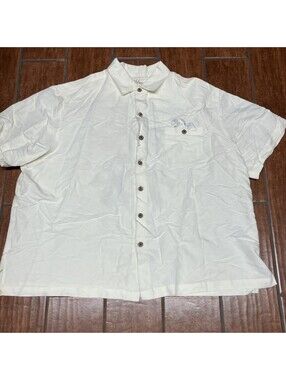 Caribbean Men's Short Sleeve Button-Up Shirt 2XL Off White Embroidered